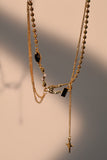 18K Real Gold Plated Black Gem Star Dangle Necklace