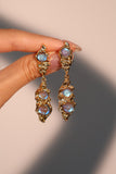 18K Real Gold Plated 3 in 1 Deep Blue Moonstones Earrings