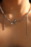 Platinum Plated White Opal Pigeon Necklace