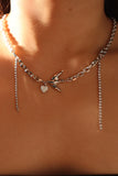 Platinum Plated White Opal Pigeon Necklace