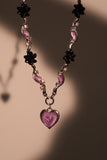 Purple Heart Multi Black Flower Necklace