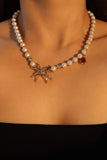 Glowing Pearls Red Gem Web Necklace