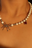 Glowing Pearls Red Gem Web Necklace