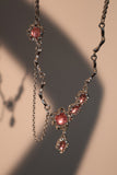 Platinum Plated Pink Glitter Gem Dangle Necklace