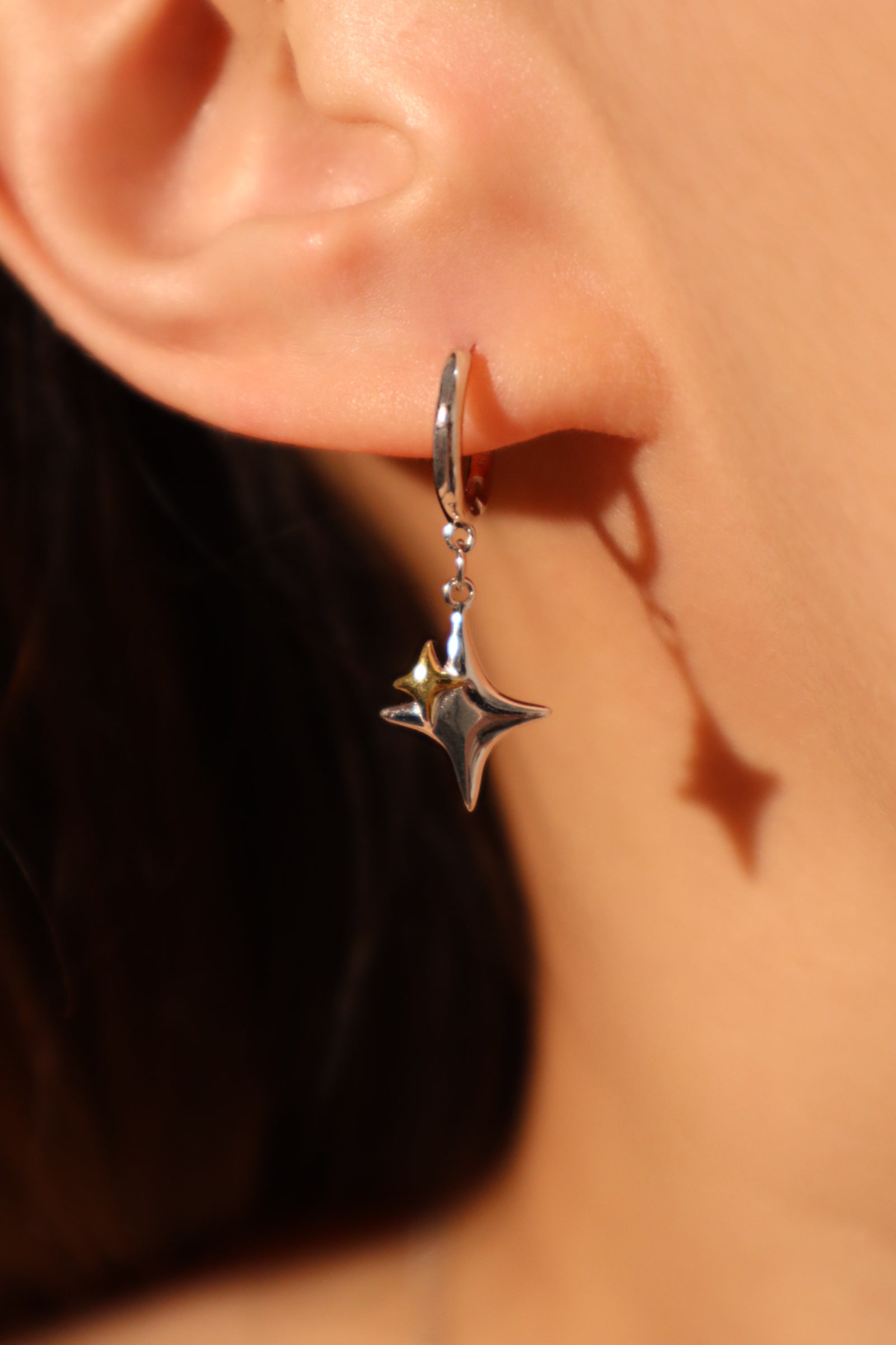 925 Sterling Silver Silver x Gold Star Earrings