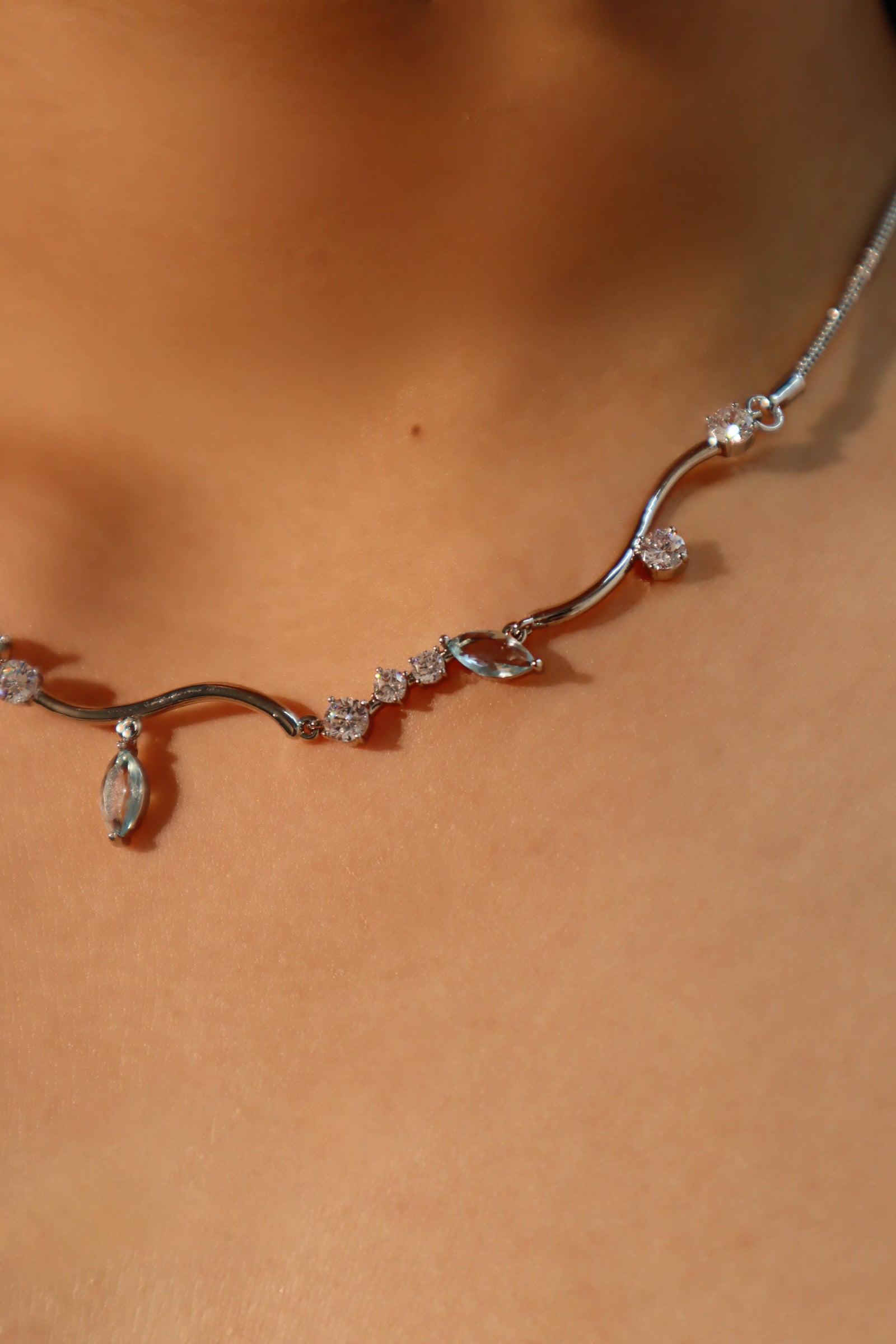 Platinum plated Blue Gem Diamonds Necklace