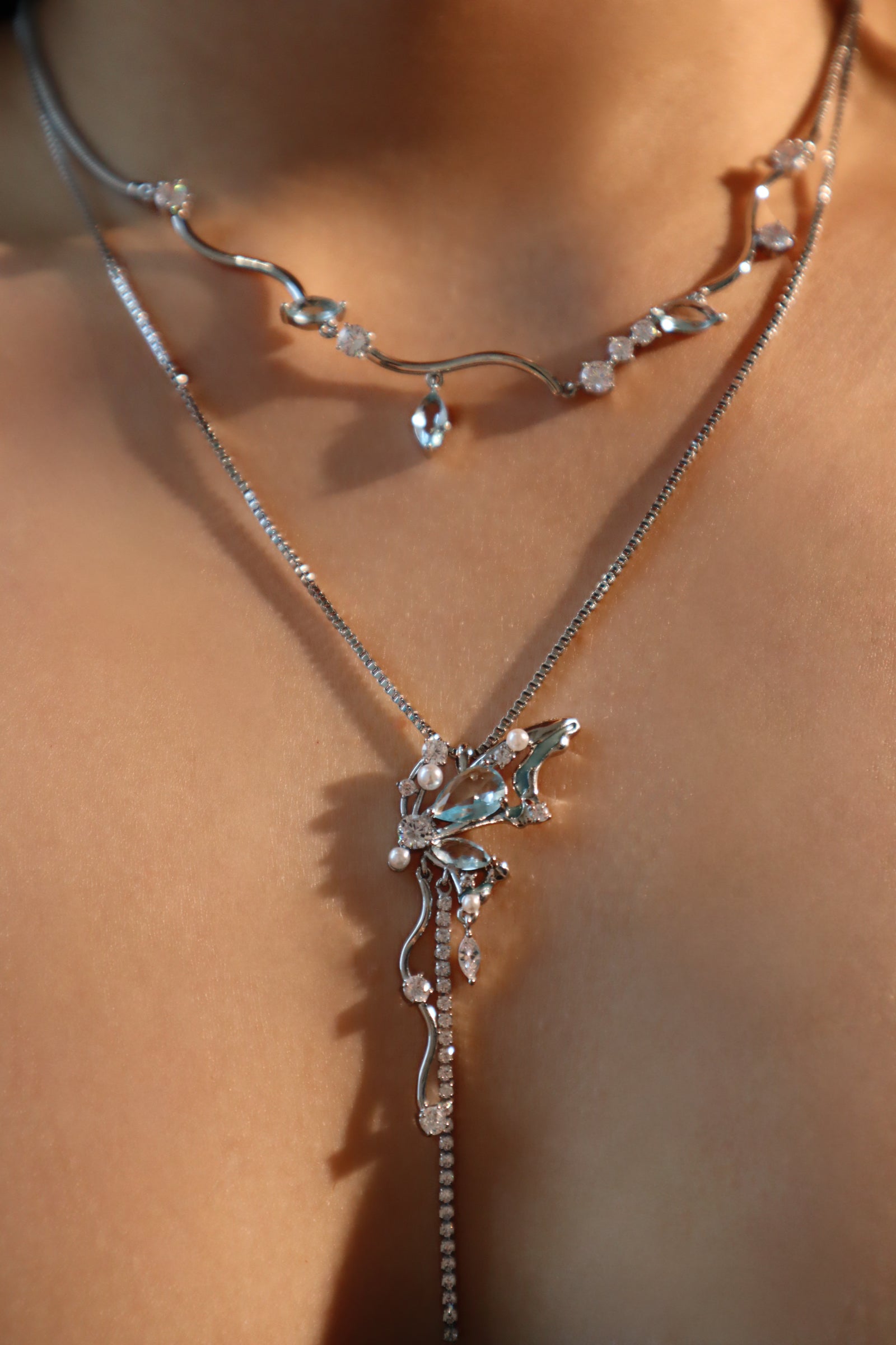 Platinum plated Blue Gem Diamonds Necklace