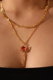 18K Real Gold Plated Red Rose Layer Necklace