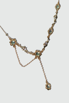 18K Real Gold Plated Multi Opal Dangle Necklace