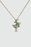 18K Real Gold Plated Blue Moonstone Rose Moon Necklace