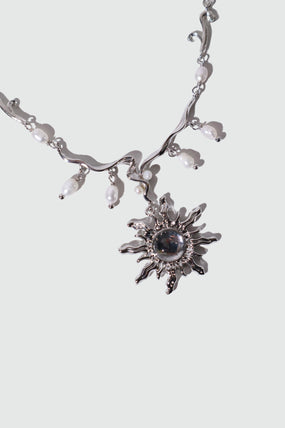 Platinum Plated White Opal Sun Pearls Necklace