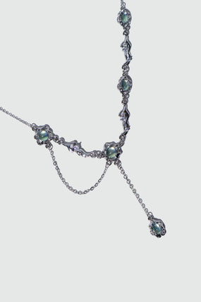 Platinum Plated Multi Opal Dangle Necklace