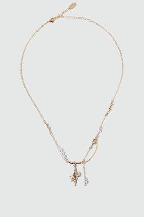 18K Real Gold Plated Saturn Star Spiral Pearls Necklace