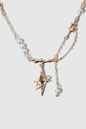 18K Real Gold Plated Saturn Star Spiral Pearls Necklace