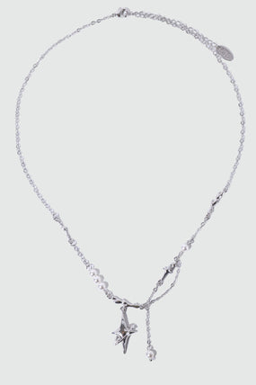 Platinum Plated Saturn Star Spiral Pearls Necklace