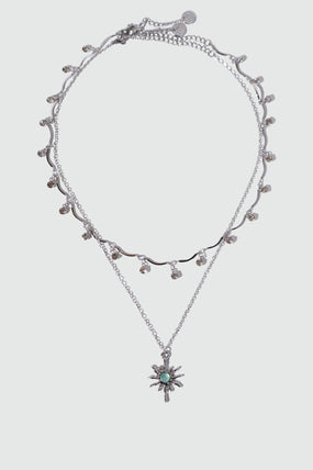 Platinum Plated Pole Star Wave Layer Necklace
