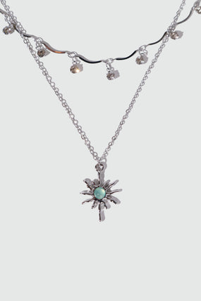 Platinum Plated Pole Star Wave Layer Necklace