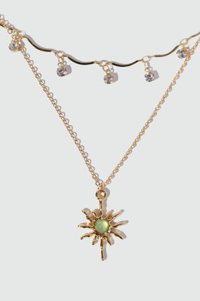 18K Real Gold Plated Pole Star Wave Layer Necklace