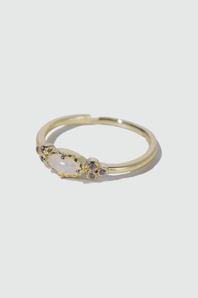 14K Real Gold Plated White Opal Diamonds Ring