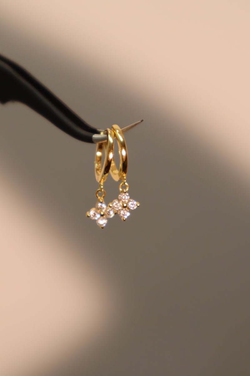 18K gold vermeil petal hoop earrings with zirconia diamonds over sterling silver