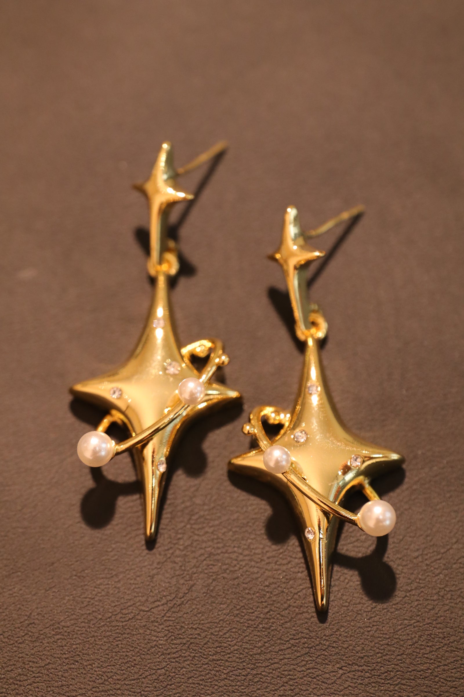 18K Real Gold Plated Satum Star Earrings