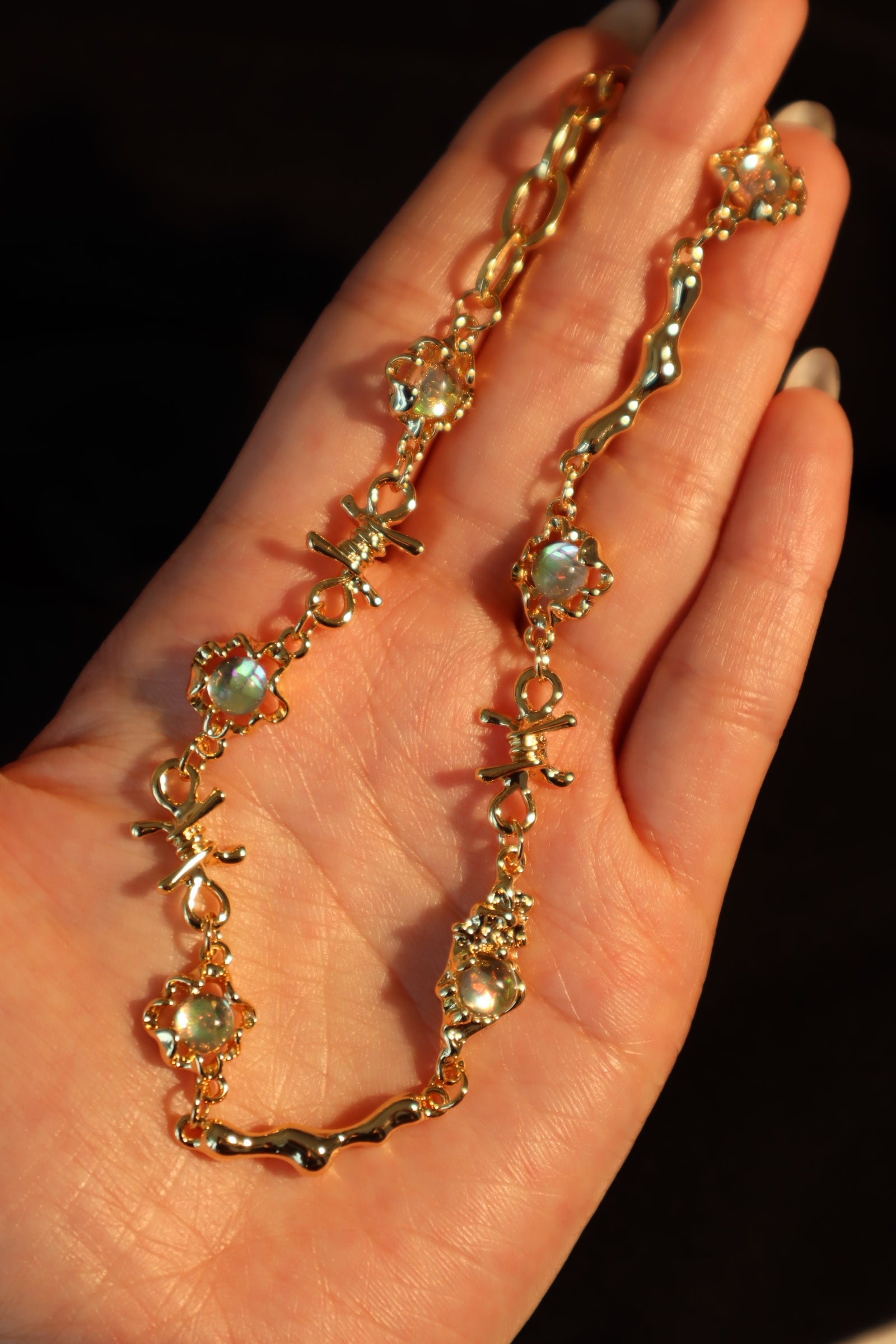 18K Real Gold Plated Multi Opal Twist Necklace