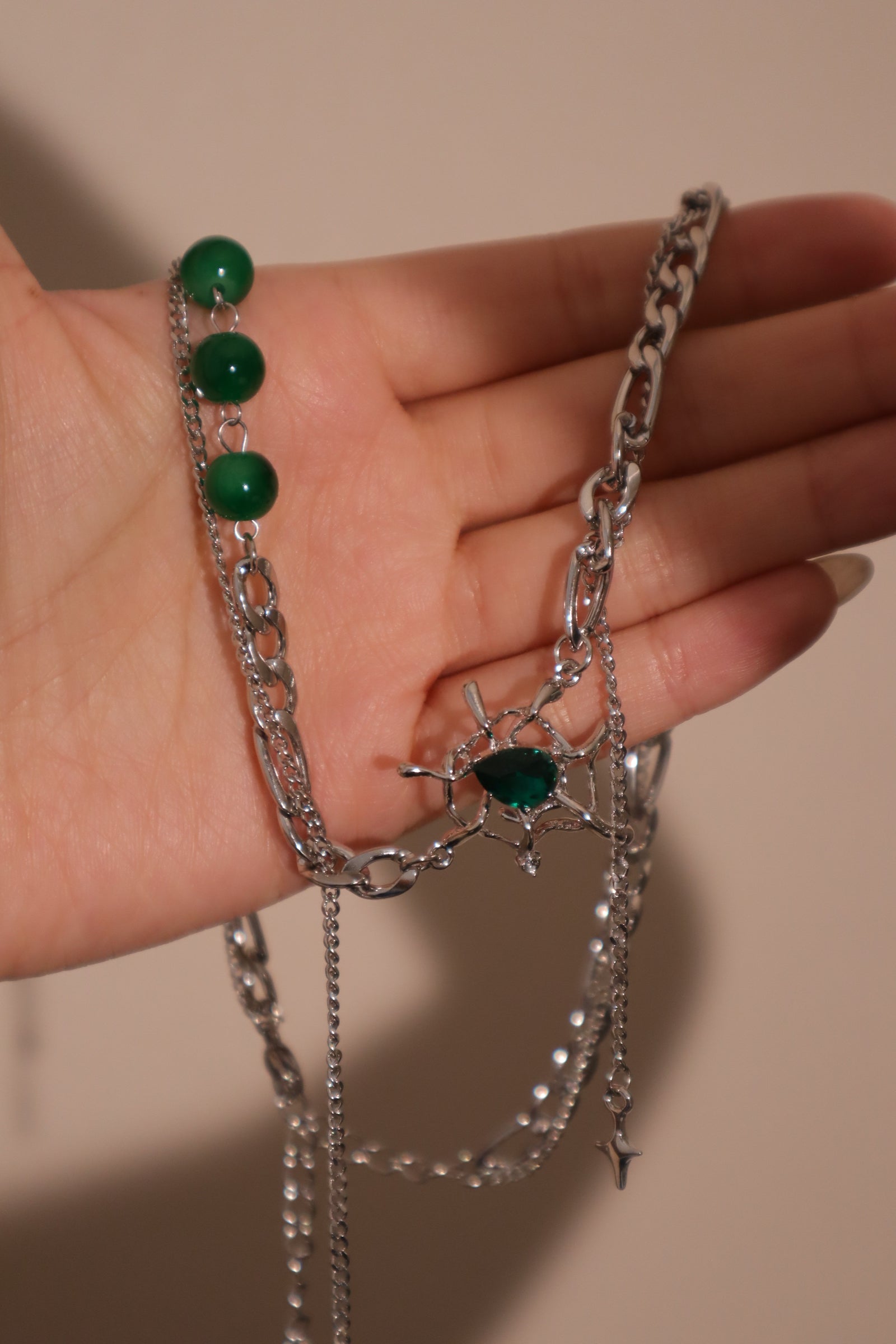 Green Gem Web Necklace