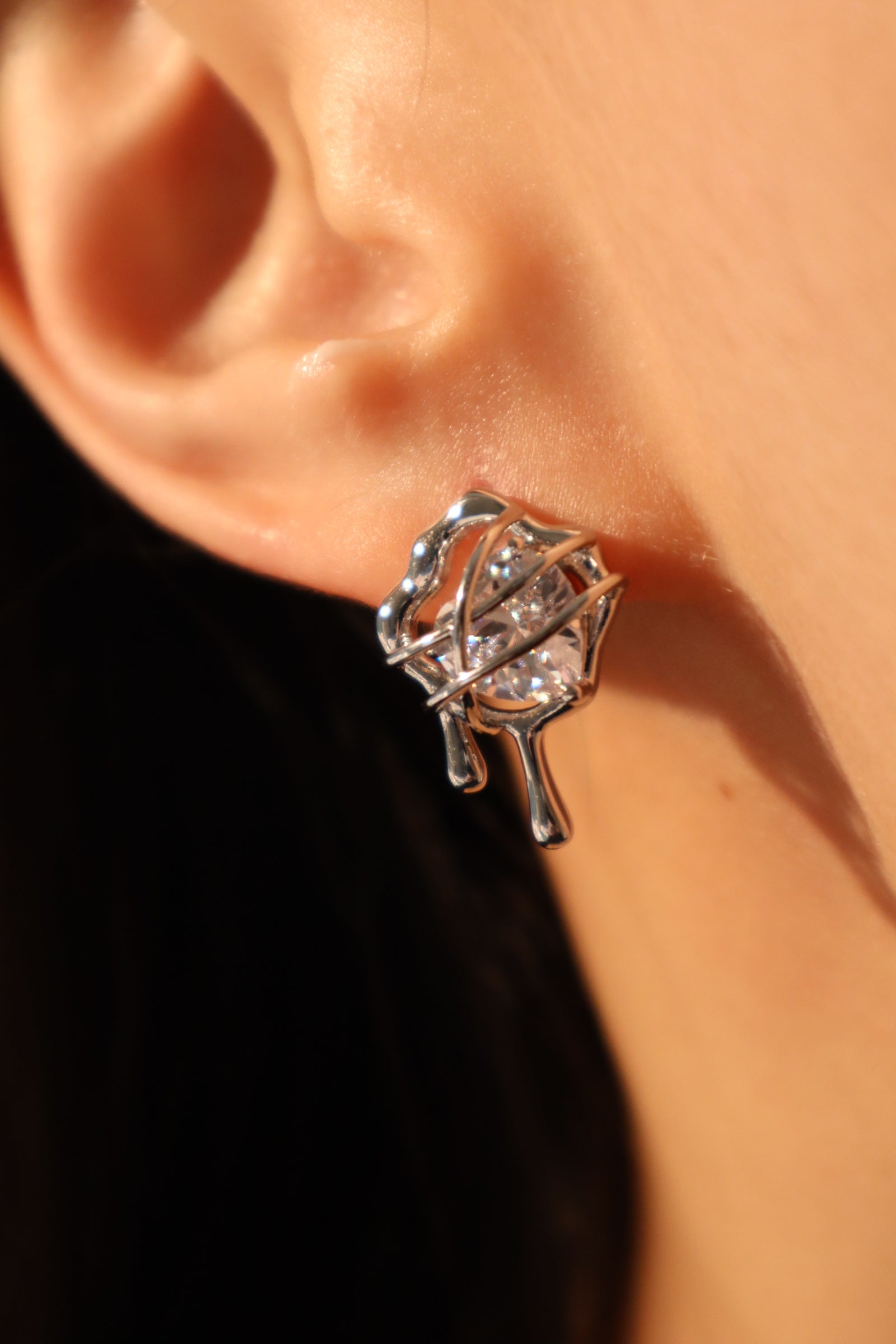 Platinum Plated Diamond Heart Earrings