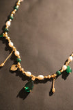 18K Gold Multi Natural Green Gems Pearls Necklace