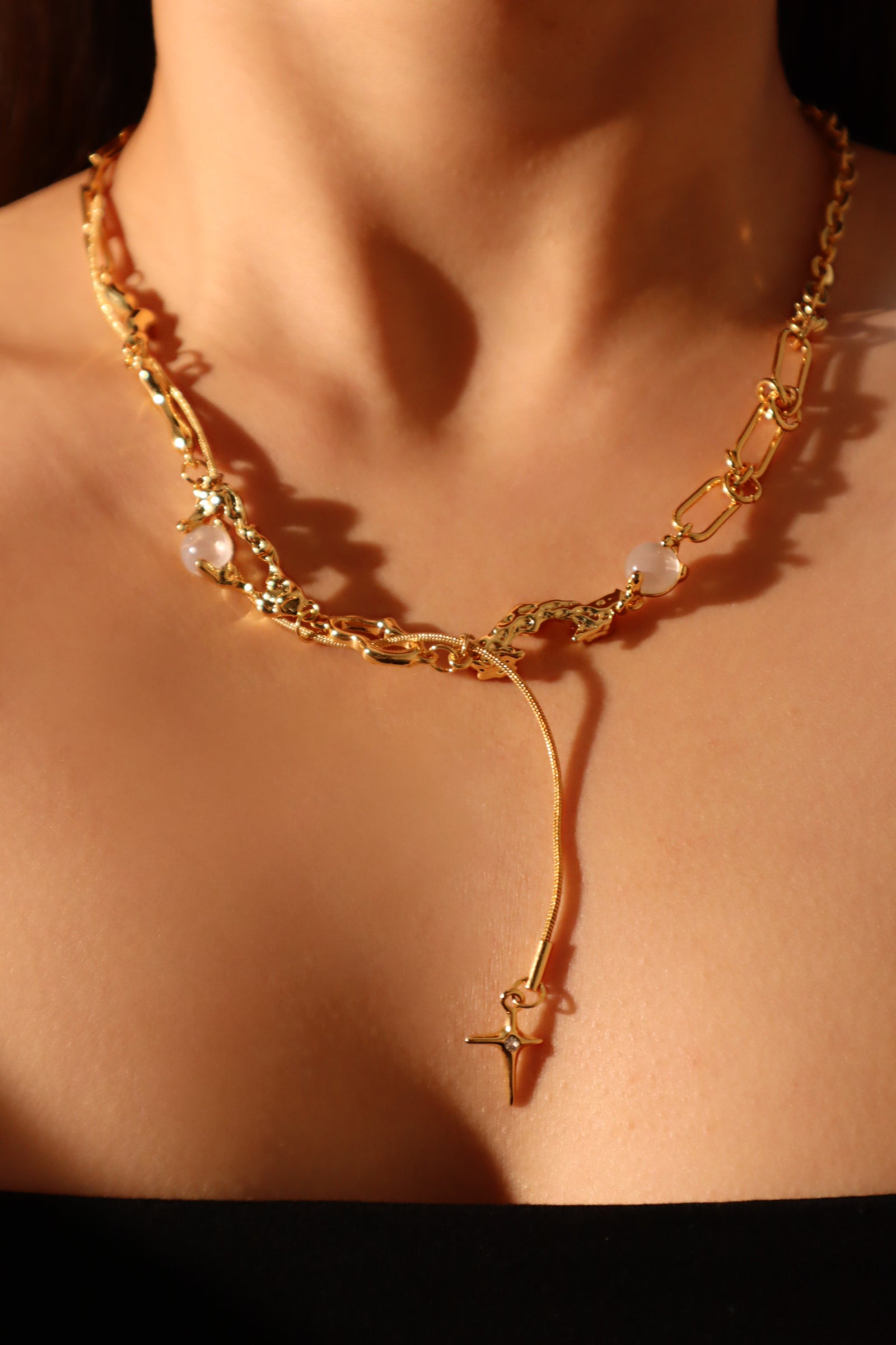 18K Real Gold Plated Moonlight Star Drop Necklace