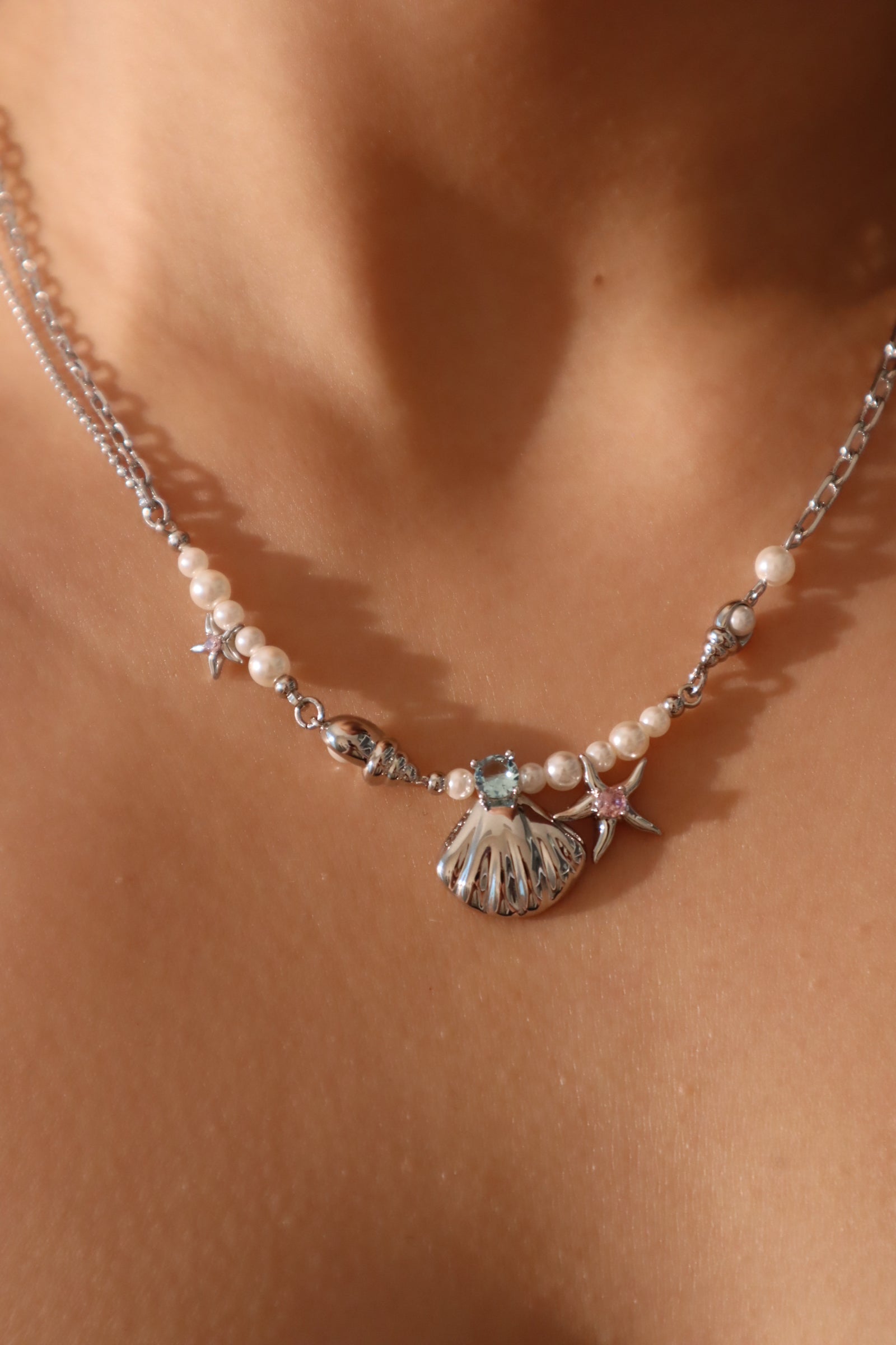 Platinum Plated Sea Shell Pearls Necklace