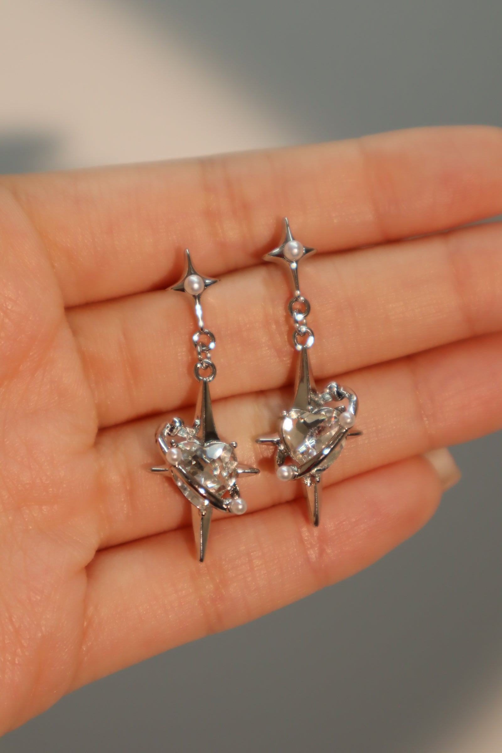 Diamond Heart Satum Star Earrings