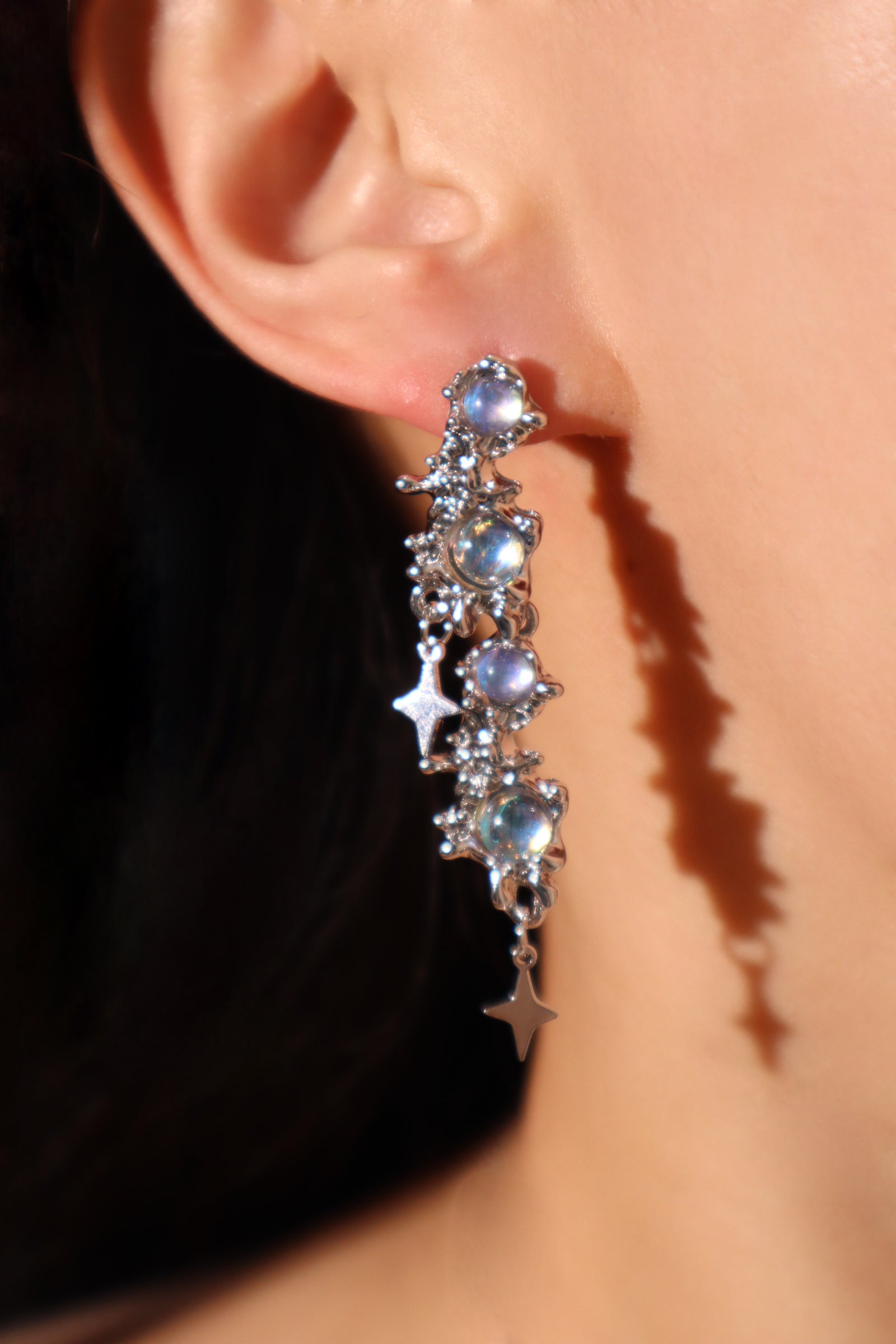 3 in 1 Moonstones Star earrings