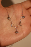 925 Sterling Silver Multi Moon Star Necklace