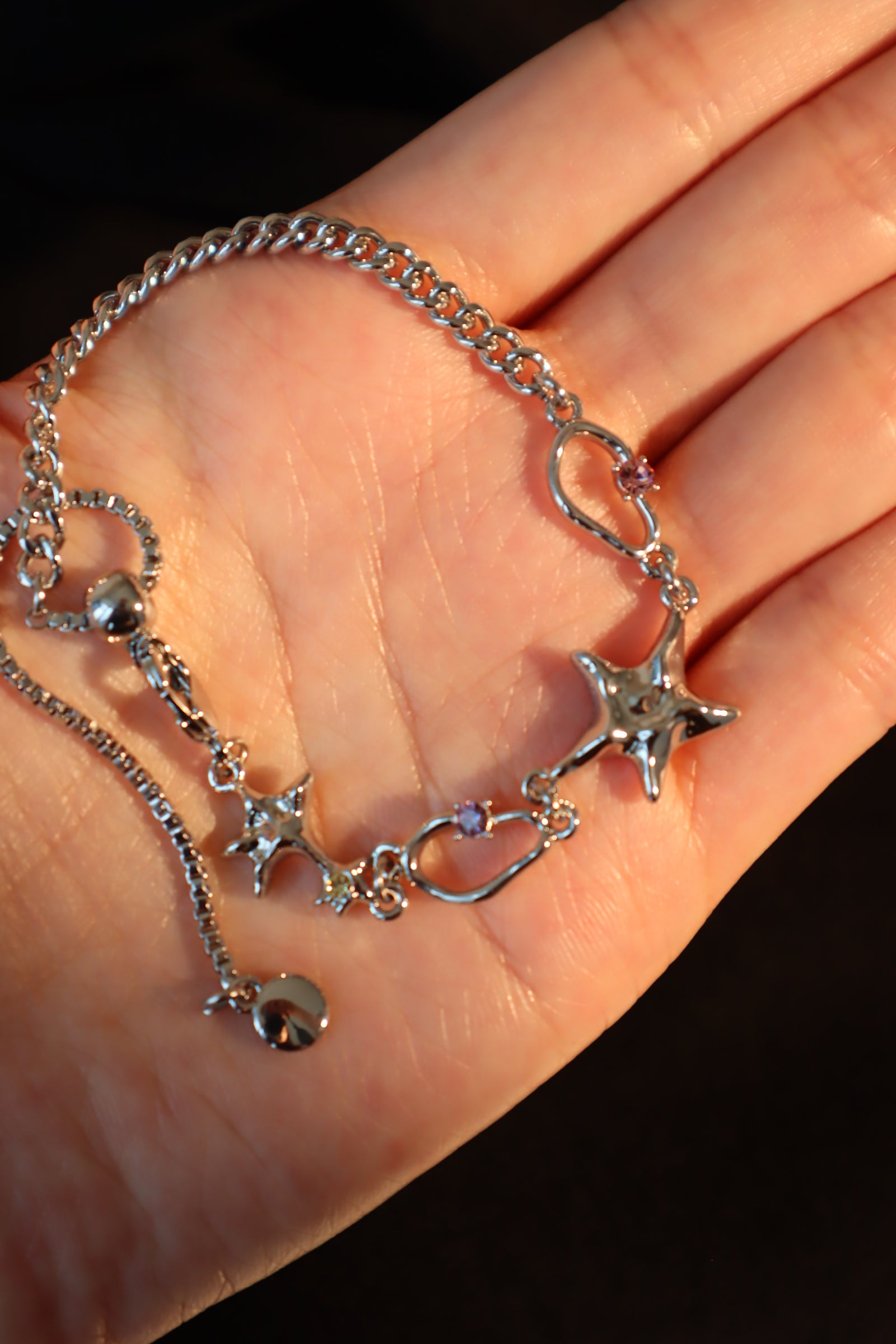Platinum Plated Color Gems Sea Star Bracelet