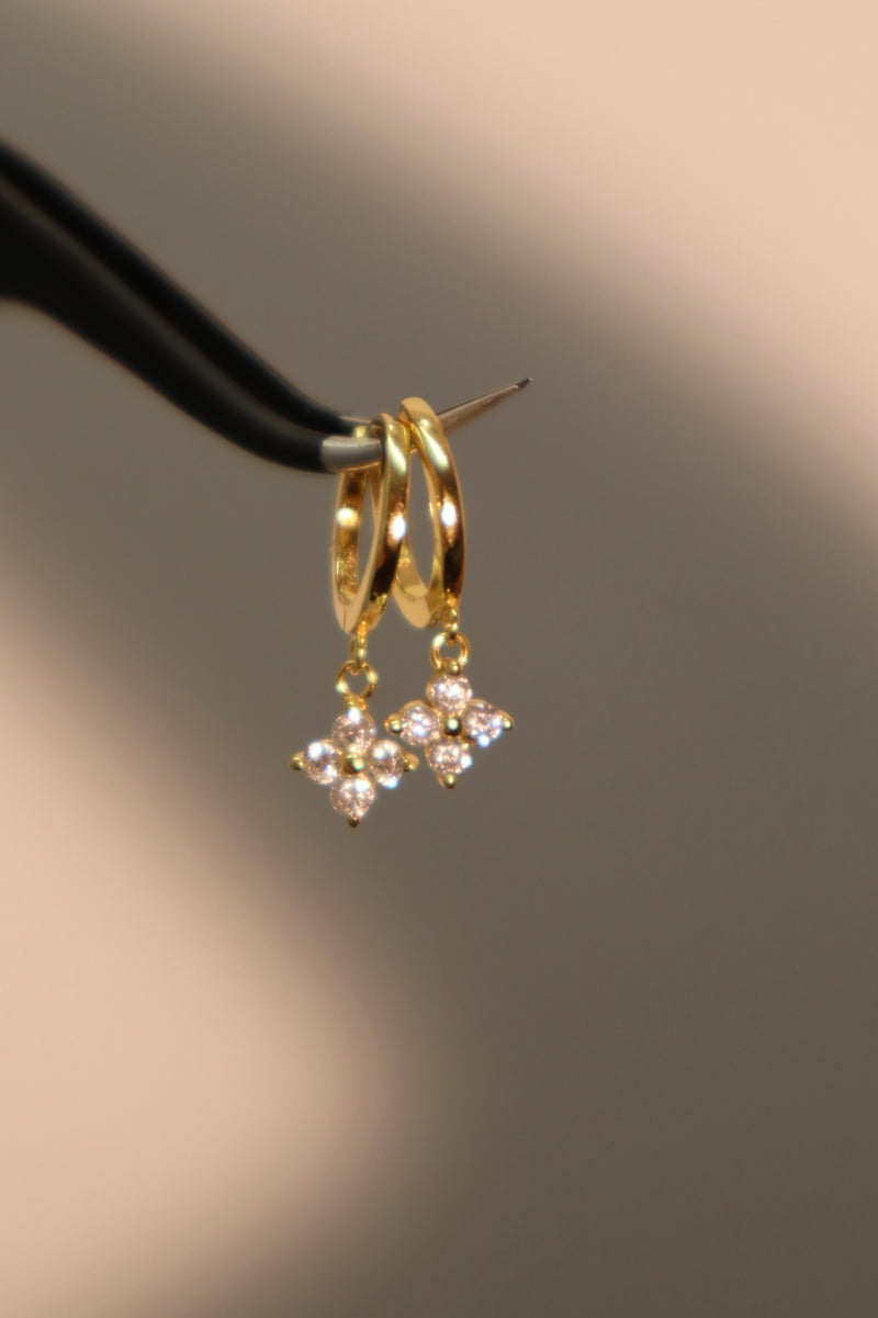 18K gold vermeil petal hoop earrings with zirconia diamonds over sterling silver