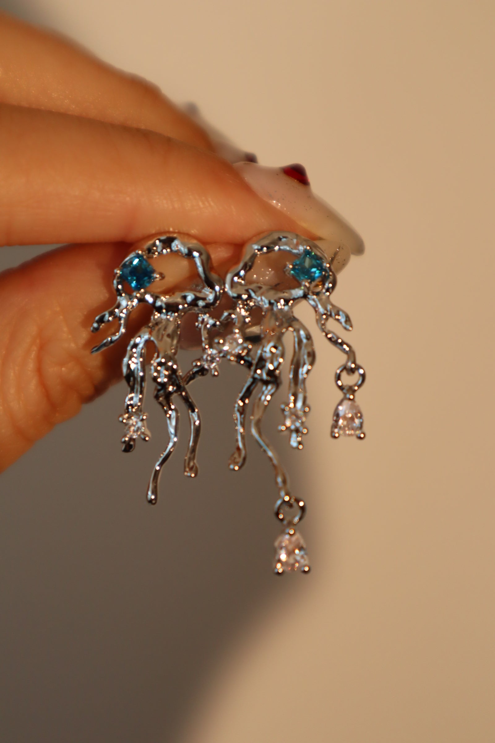 Platinum Plated Blue Gem Jellyfish Earrings