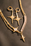 18K Real Gold Plated Diamond Star Dangle Earrings