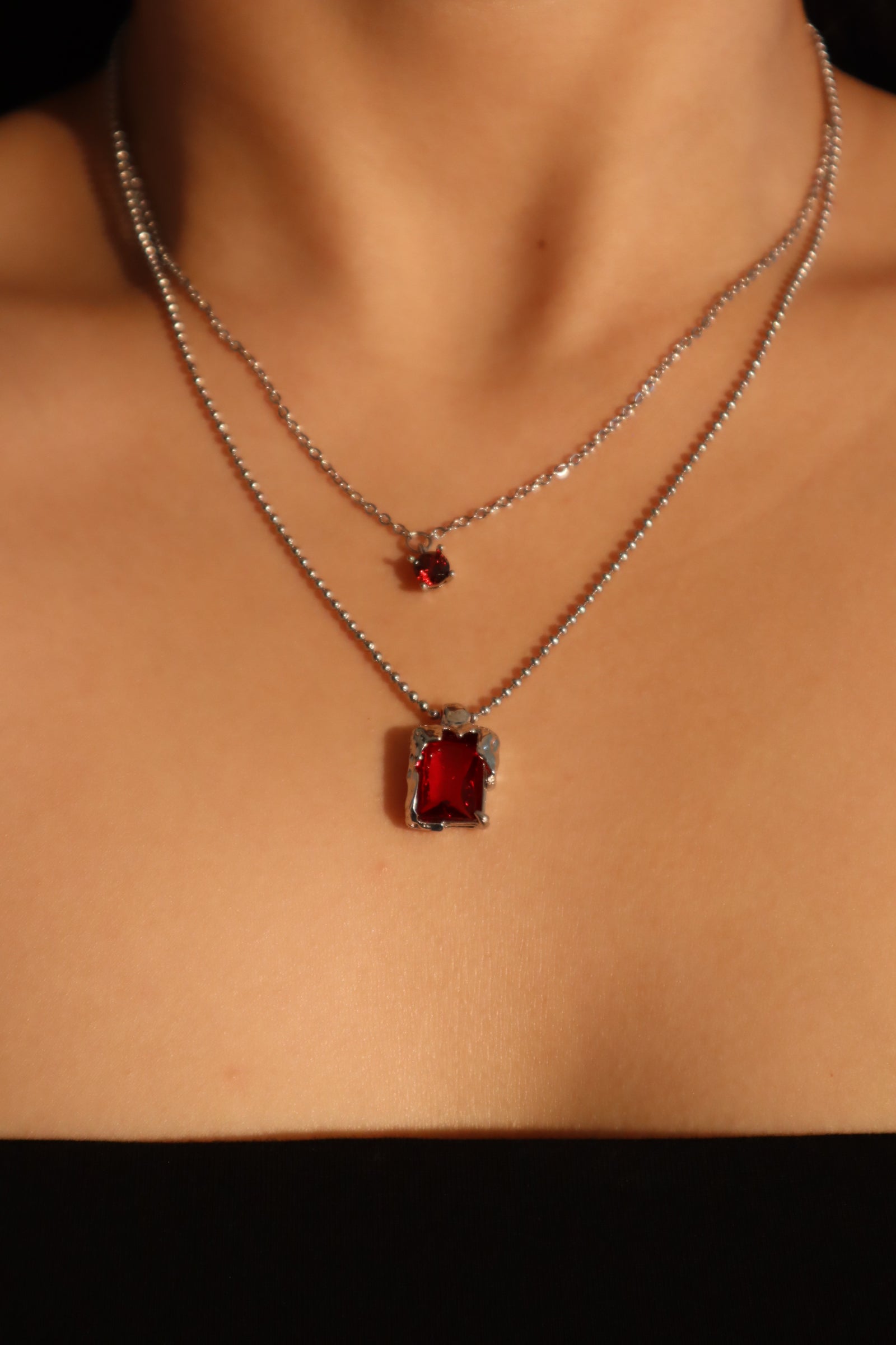 Red Gem Layer Necklace