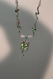 Platinum Plated Green Gems Snake Necklace
