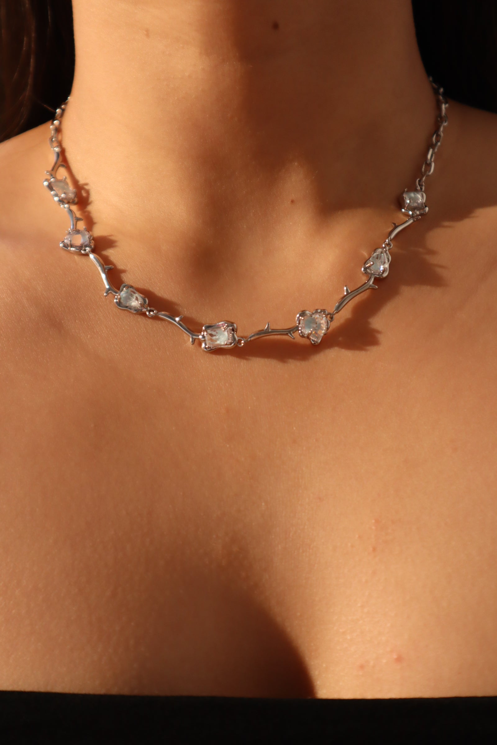 Platinum Plated Multi Blue Tide Gem Necklace