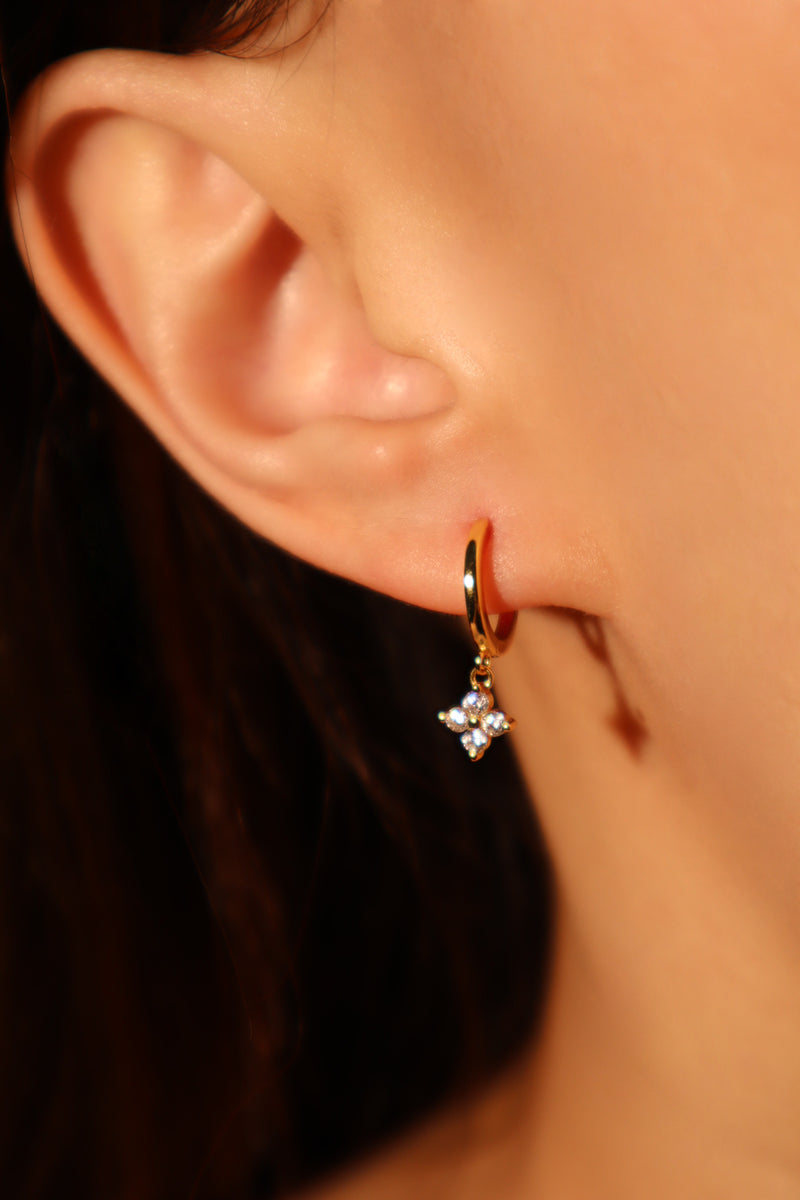 18K gold vermeil petal hoop earrings with zirconia diamonds over sterling silver