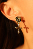 Vintage Rose Cross Earrings