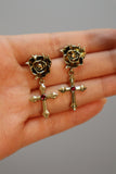 Vintage Rose Cross Earrings