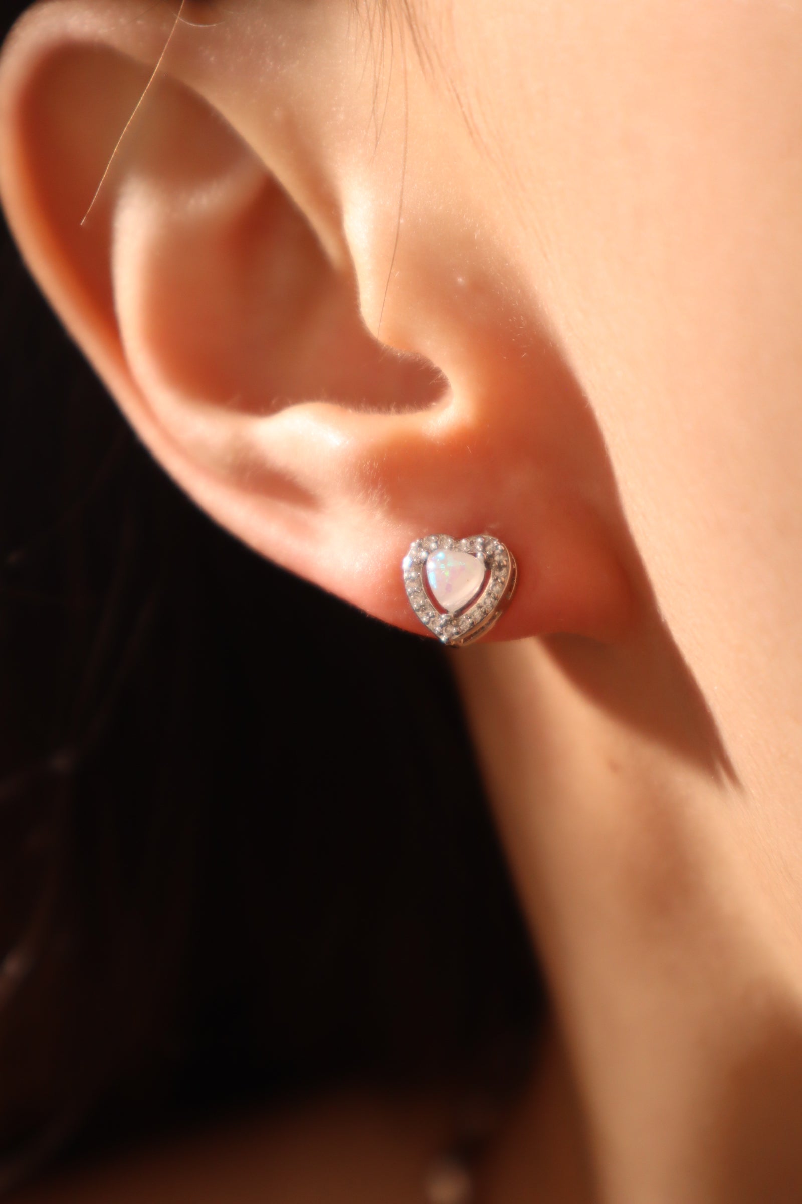 White Opal Heart Ear Pin (ONLY ONE SIDE)