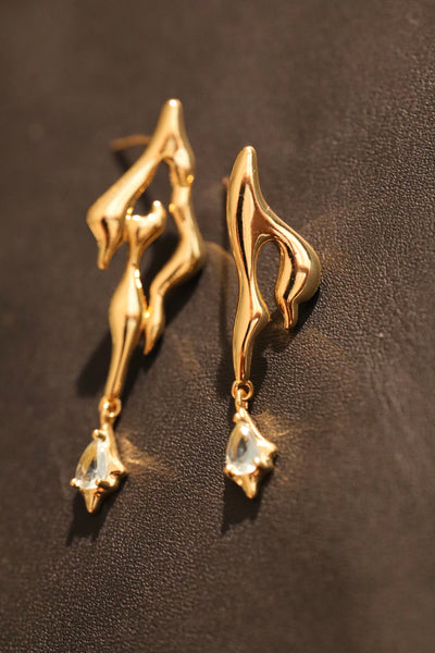 18K Real Gold Plated Blue Gem Flame Earrings