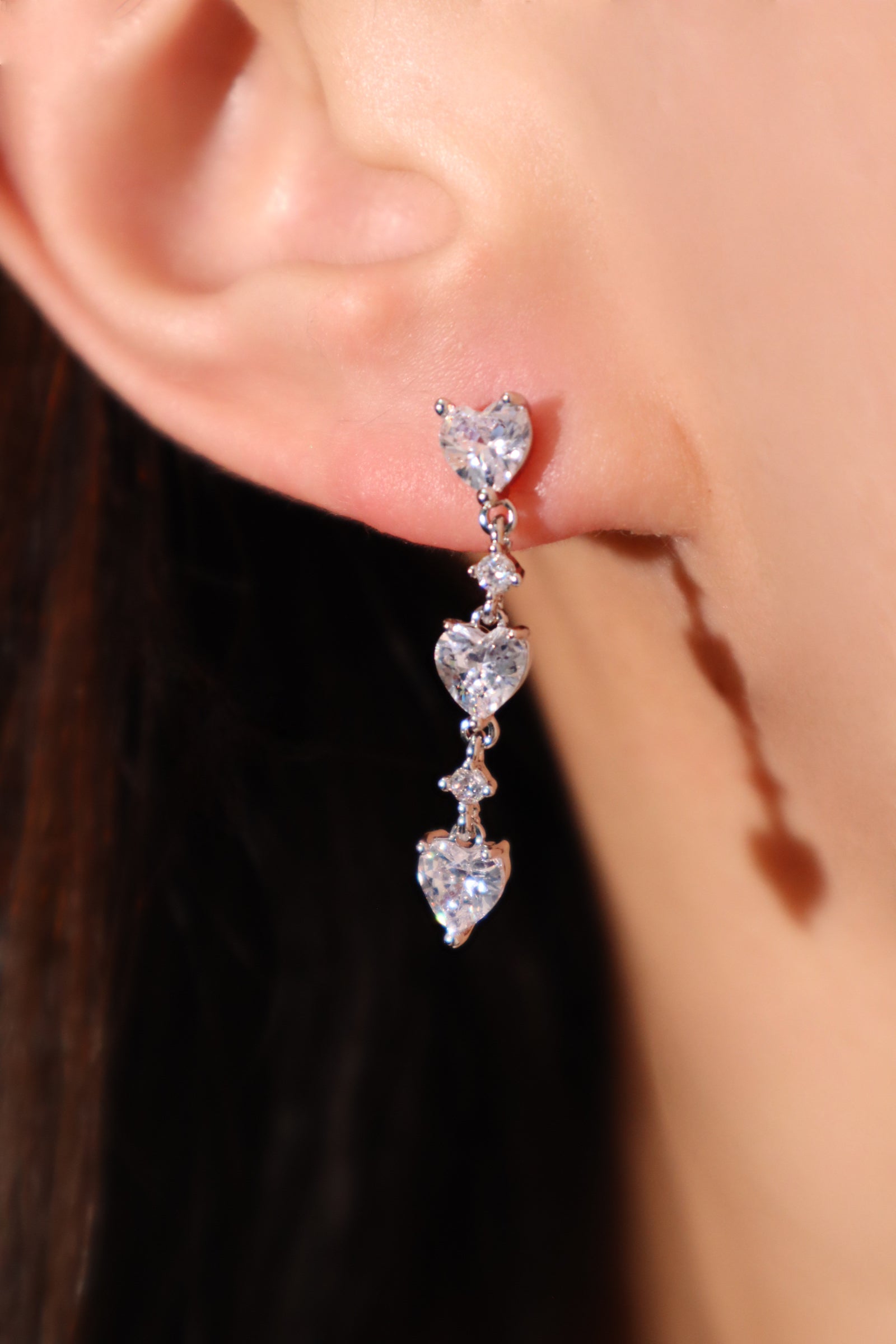 3 in 1 Diamond Heart Earrings