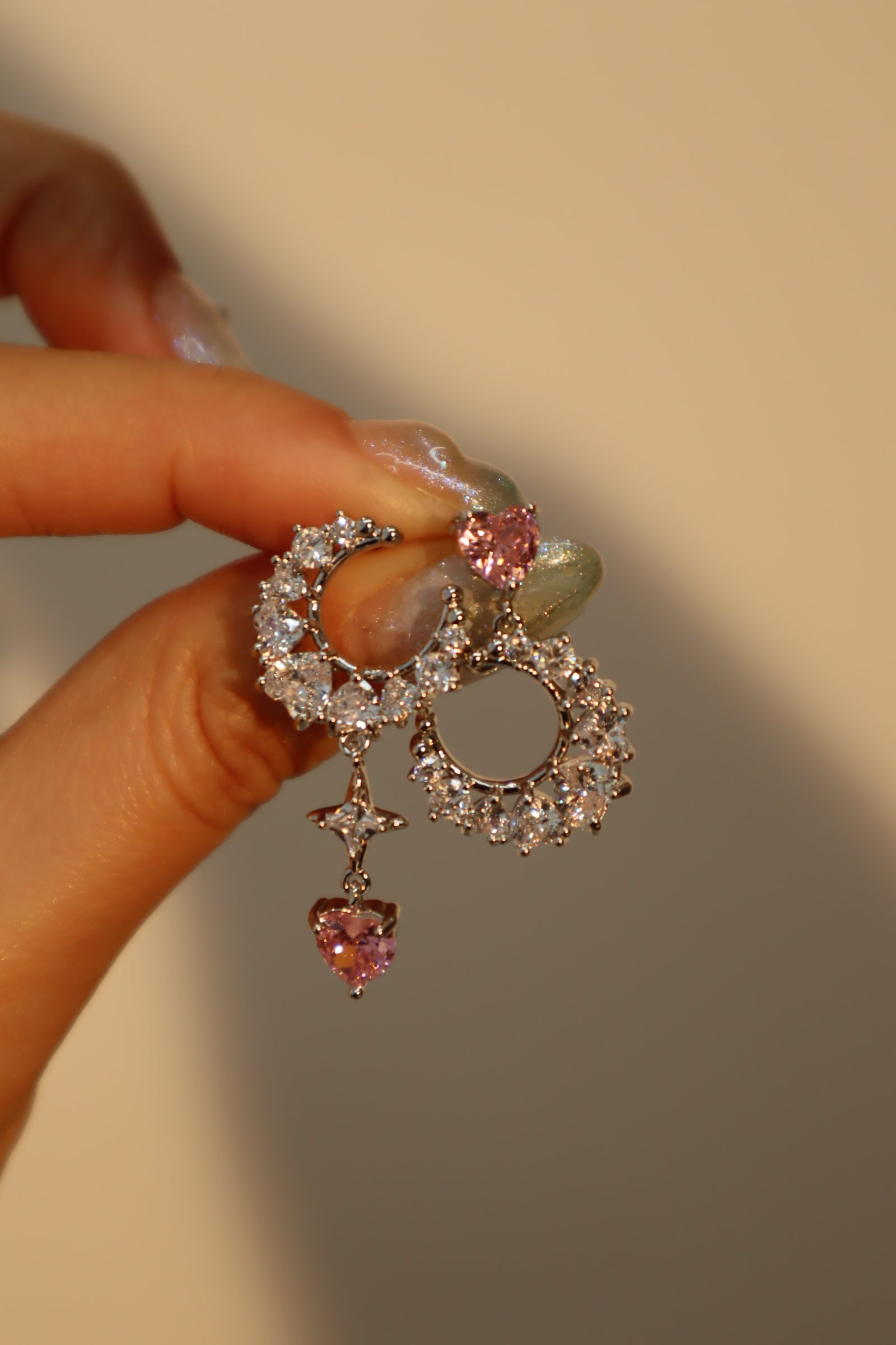 Diamonds Moon Pink Gem Earrings