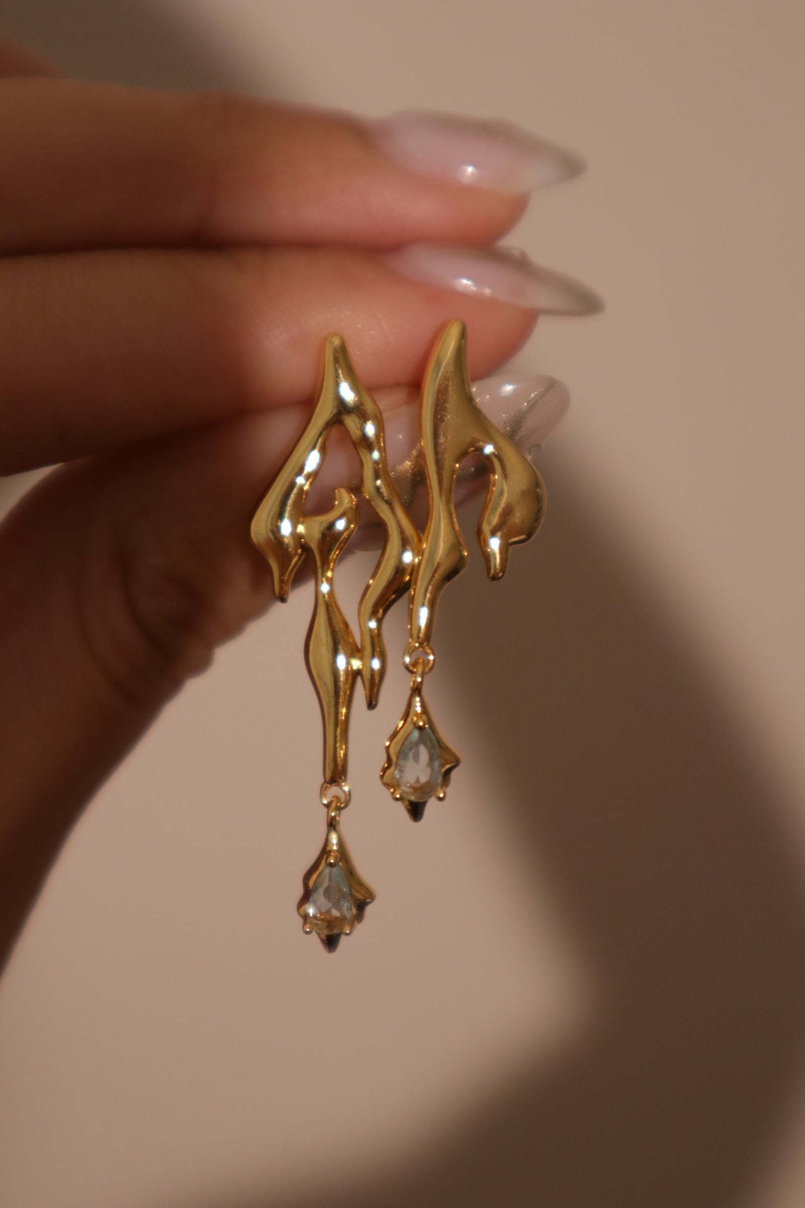 18K Real Gold Plated Blue Gem Flame Earrings