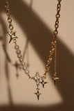 18K Real Gold Plated 3 in 1 Diamonds Satum Star Pearl Necklace